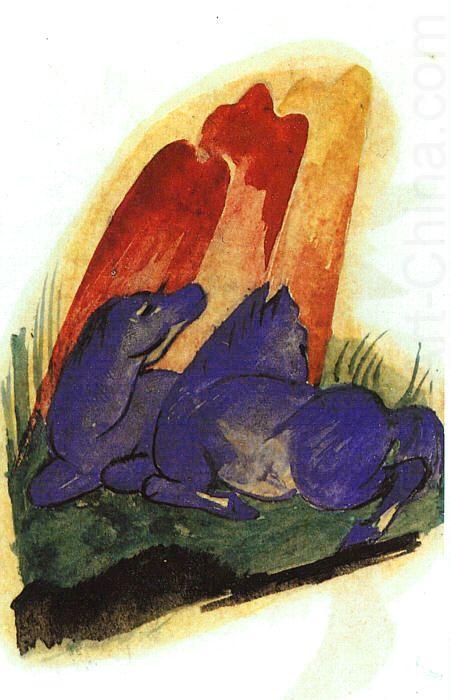 Franz Marc Two Blue Horses in front of a Red Rock china oil painting image